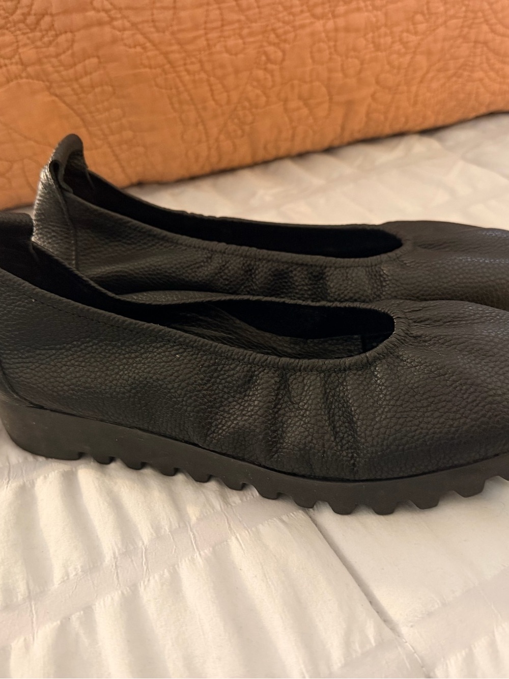 Aetrex 7 Shoes Womens Black Leather Brianna Wedge Ballet Flats Walking Comfort